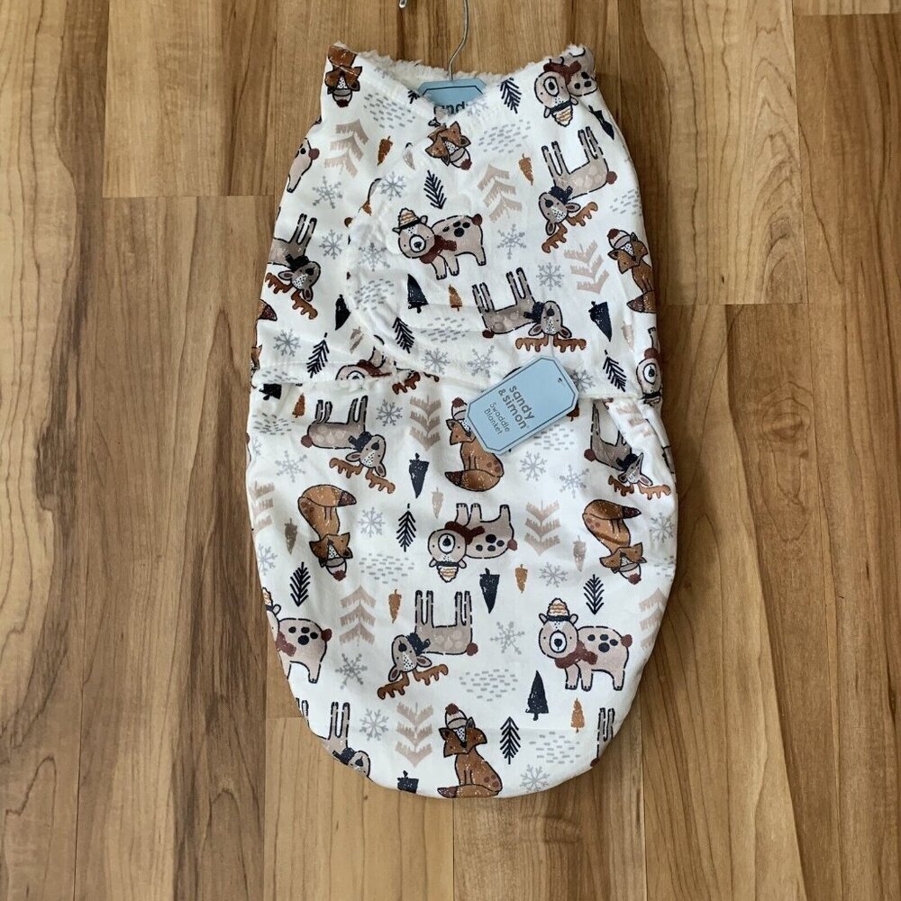 Sandy & Simon Forest Friends Baby Swaddle Blanket 3-6 Months Fleece Bear Fox New